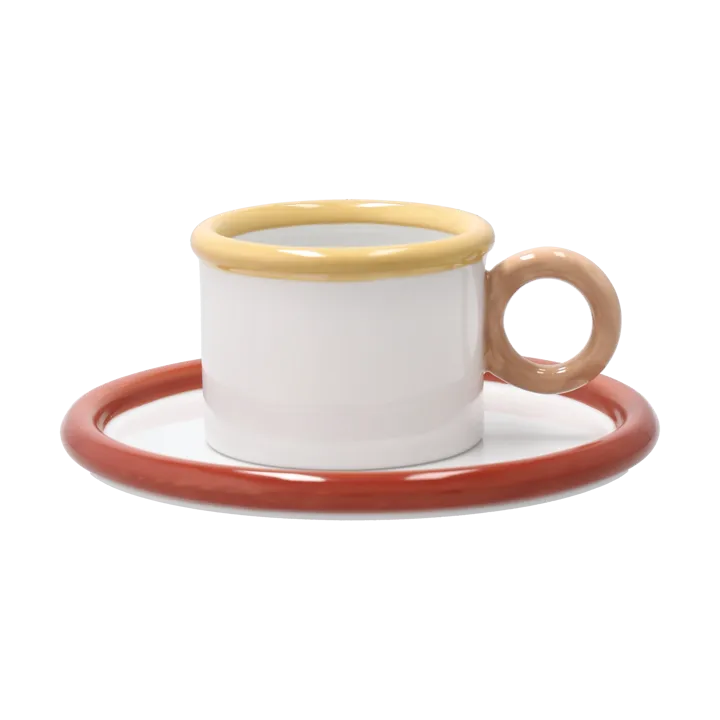 Chunky cup with saucer - Red-yellow - Scandi Living